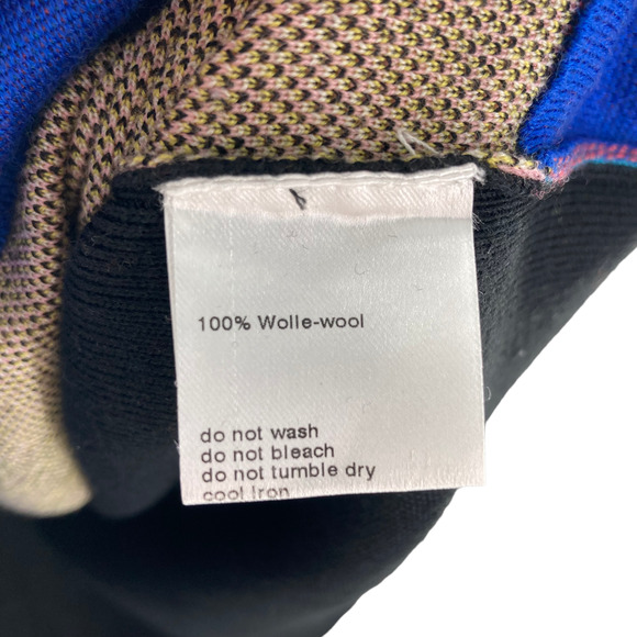 Akris Punto 100% Wool Color Flower Block Knit Mock Neck Dress Zip Back - Picture 3 of 6